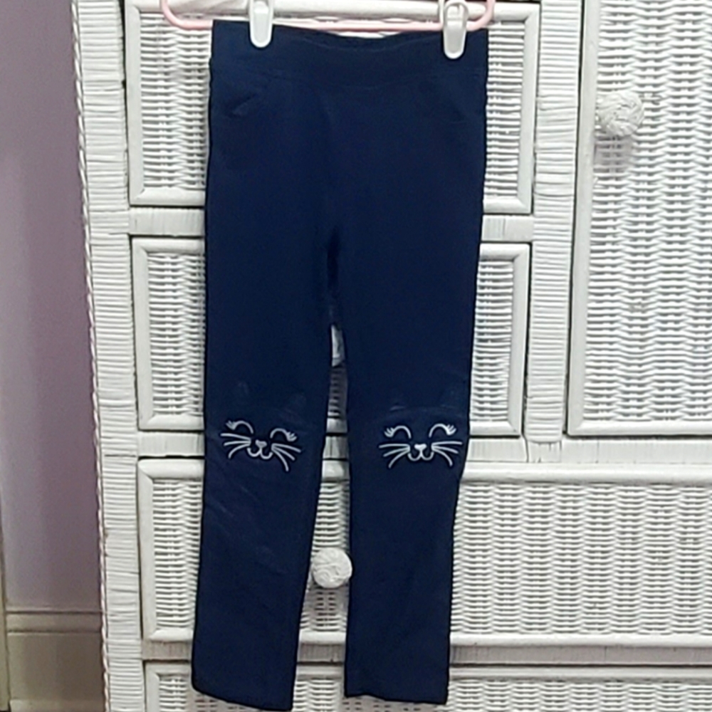 Girl Navy Blue Cat Leggings Size 6